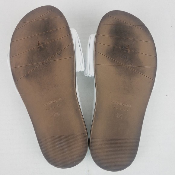 AQUATALIA Womens White Ruched Iva Round Toe Slip On Leather Slide Sandals 5.5 - Picture 10 of 11